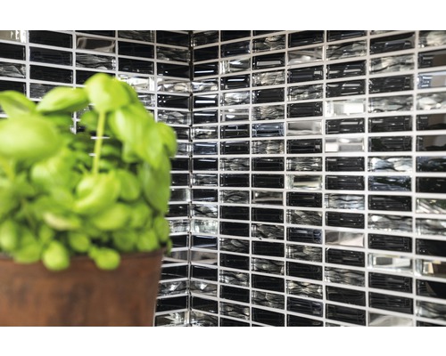 Carrelage mural à motif de mosaïque et plante en pot