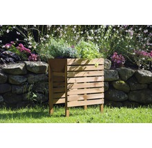 Jardinière en bois avec herbes aromatiques dans le jardin