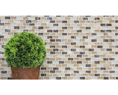 Mur décoratif avec carreaux de mosaïque et plante en pot