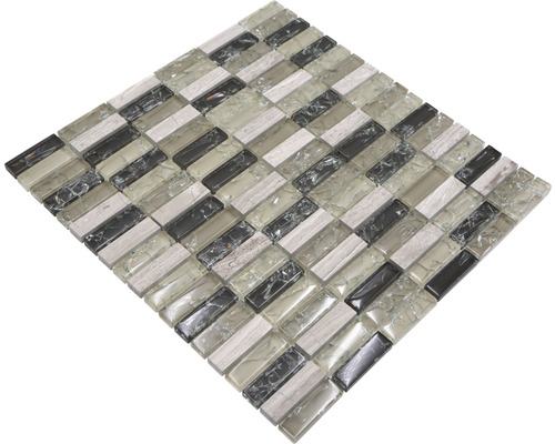 Natte de mosaïque avec carreaux rectangulaires en verre et en pierre naturelle