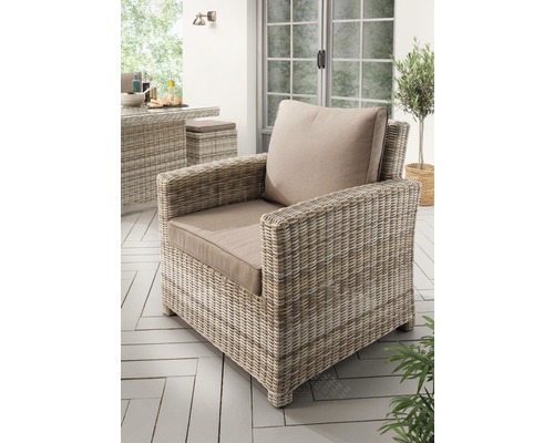 Fauteuil lounge Destiny ALCUDIA 80x80x85cm, rotin synthétique, avec galettes d'assise Fauteuil lounge Destiny ALCUDIA 80x80x85cm, rotin synthétique, avec galettes d'assise
