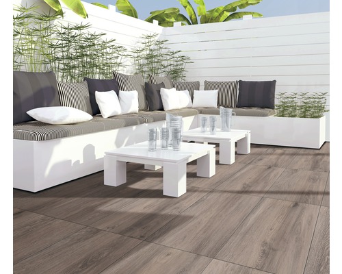 Dalle de terrasse en grès cérame fin FLAIRSTONE Wood Mocca bords rectifiés 90x45x2 cm