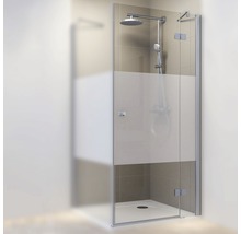 Cabine de douche avec verre partiellement dépoli et porte tournante pour salle de bain