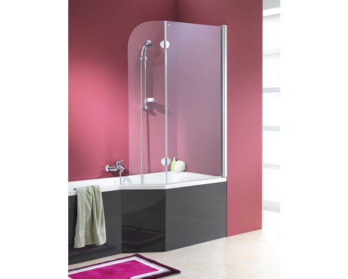 Paroi de baignoire pour Clip Mod. A 1400x800/340 mm verre véritable en 2 morceaux transparent aspect chromé