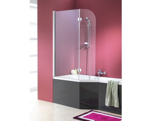 Paroi de baignoire pour Clip Mod. B 1400x800/340 mm verre véritable en 2 morceaux transparent aspect chromé