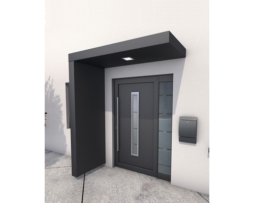 Gutta auvent rectangulaire BS 200x90 cm en anthracite avec élément latéral Porte d''entrée moderne avec auvent, boîte aux lettres et partie latérale pour entrées de maison