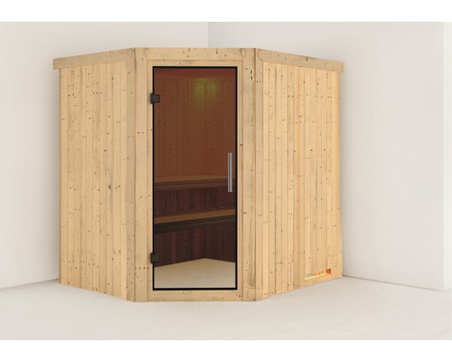 Sauna modulaire Karibu Silja sans poêle ni couronne, avec porte entièrement vitrée coloris graphite