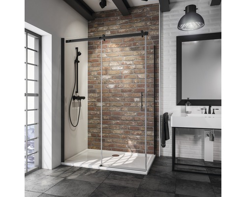 Porte de douche avec paroi latérale Schulte Alexa Style 2.0 largeur 120x80 cm verre transparent, couleur du profilé noir