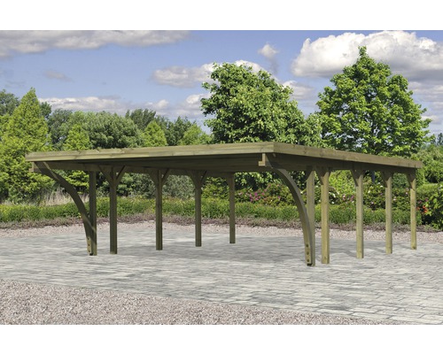 Holzcarport mit Flachdach und Stützpfeilern