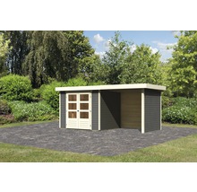 Gartenhaus Karibu Kodiak 3 mit Anbau, Rück- und Seitenwand 508 x 238 cm terragrau