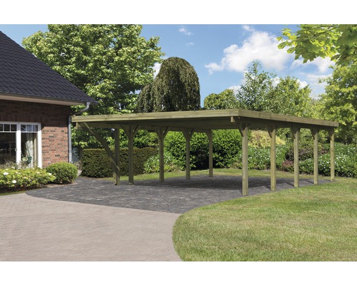 Carport double Karibu Pluwig 3 Variante avec une arche d’entrée B 598x860 cm traité en autoclave par imprégnation