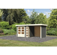 Gartenhaus Karibu Naomi 3 mit Anbau 2,4 m, Rück- und Seitenwand 508 x 238 cm terragrau