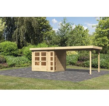 Abri de jardin avec carport en bois dans le jardin