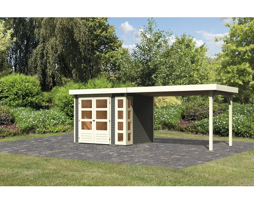 Gartenhaus Karibu Naomi 3 mit seitlichem Anbau 2.80 m 497x217 cm terragrau