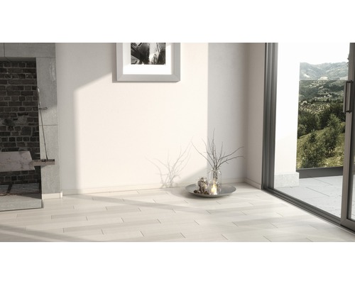 Pièce lumineuse avec parquet, cheminée et porte de terrasse