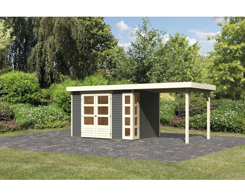 Gartenhaus mit Überdachung im Garten