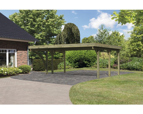 Carport double Karibu Pluwig 1 Variante B 598x480 cm traité en autoclave par imprégnation