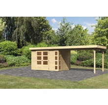 Gartenhaus mit Carport aus Holz im Garten