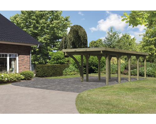 Carport simple Karibu Dahnen 3 Variante B avec une arche d’entrée 318x860 cm traité en autoclave par imprégnation Carport simple Karibu Dahnen 3 Variante B avec une arche d’entrée 318x860 cm traité en autoclave par imprégnation