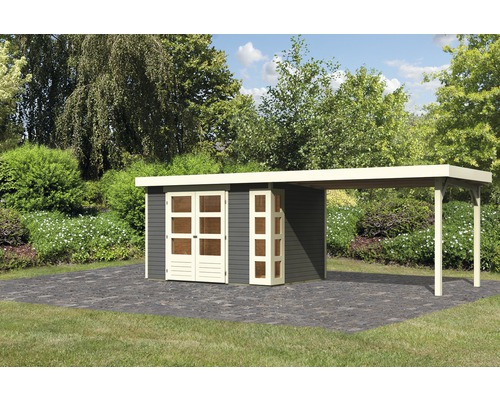Abri de jardin Karibu Naomi 4 avec extension latérale de 2,8 m 591,5 x 238 cm gris terre Abri de jardin Karibu Naomi 4 avec extension latérale de 2,8 m 591,5 x 238 cm gris terre