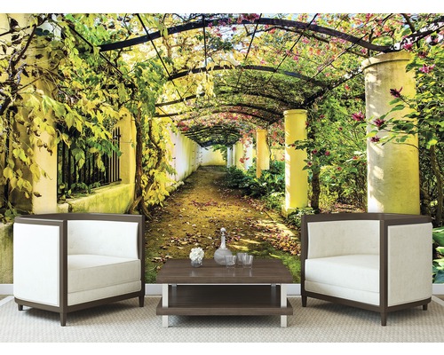 Image murale avec chemin de jardin, végétation et colonnes