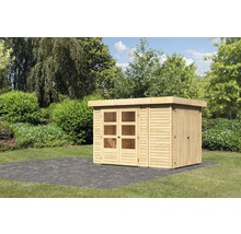 Armoire de jardin en bois avec double porte et porte simple dans le jardin
