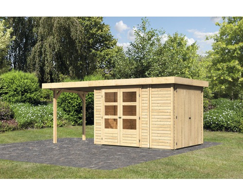 Gartenhaus Karibu Karola 2 mit Anbauschrank und Anbau 2.40 m 508x217 cm natur