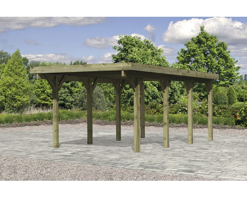 Carport en bois avec toit plat dans le jardin