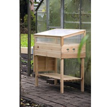 Jardinière surélevée en bois avec couvercle rabattable et espace de rangement dans le jardin