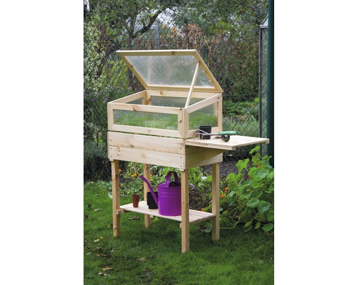 Jardinière surélevée sur pilotis/châssis de culture taille M 116x40x110 cm Châssis de culture avec table d''appoint et étagère dans le jardin