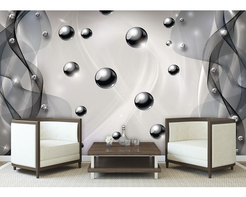 Papier peint panoramique intissé boules grises 312x219 cm