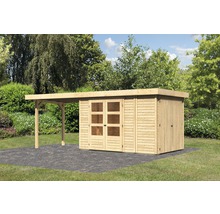 Abri de jardin en bois avec auvent dans le jardin
