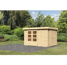Abri de jardin en bois avec toit plat et double porte