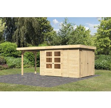 Abri de jardin en bois avec toit plat et annexe dans le jardin