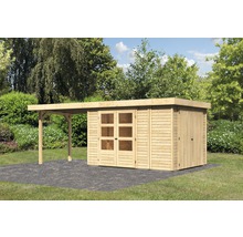 Gartenhaus Karibu Karola 4 mit Anbauschrank und Anbau 2,8 m 584 x 262 cm natur
