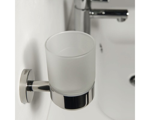 Support mural avec gobelet à brosse à dents en verre et métal