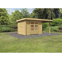 Holzgartenhaus mit Doppeltür und Vordach im Garten