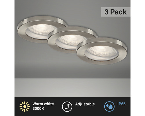 LED Einbauleuchten Set IP65 3-tlg 3x5W 3x400 lm 3000 K warmweiss rund matt/nickel Ø 85/68 mm 230V