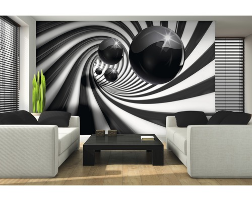 Salon avec papier peint photo avec tunnel et boules