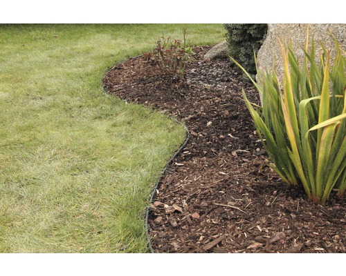 Aménagement paysager de jardin avec pelouse, paillis et bordure de pelouse pour la délimitation des parterres