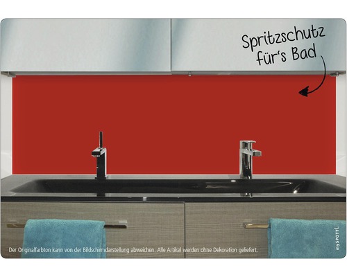 Badezimmerwaschbecken mit rotem Spritzschutz