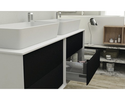 Salle de bain avec meuble-lavabo, vasques à poser et tiroirs