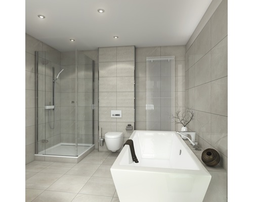 Salle de bain lumineuse avec douche, toilettes et baignoire