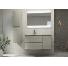 Salle de bains avec meuble sous-vasque, armoire de toilette et miroir éclairé