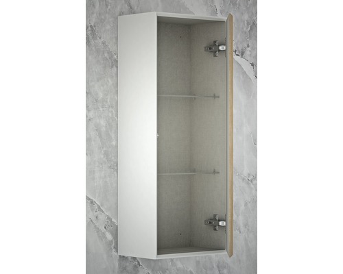 Offener, weisser Hängeschrank mit zwei Glasböden