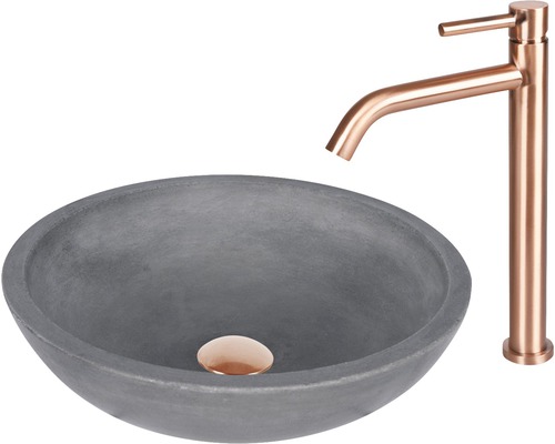 Aufsatzwaschbecken aus Beton mit Armatur