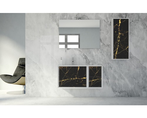 Modernes Badezimmer mit Waschbeckenunterschrank, Spiegelschrank und Spiegel