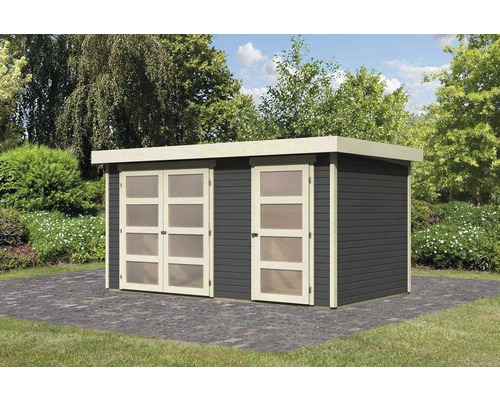 Gartenhaus mit Doppeltür und Einzeltür im Garten