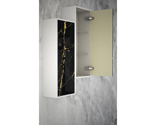 Offener Spiegelschrank mit schwarzer Marmorfront