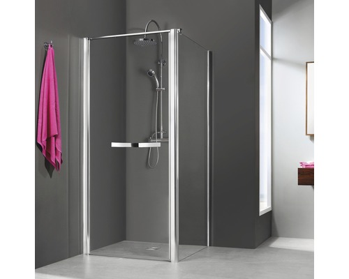 Douche à l''italienne avec douchette de tête et douchette à main dans la salle de bains